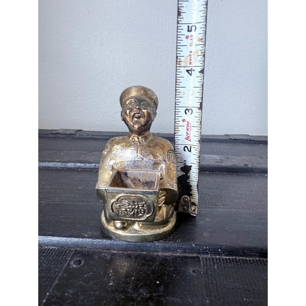 Vintage Brass Asian Incense Burner Cone – Figural Man Japan Midcentury Decor - Picture 9 of 9
